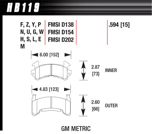 High-Performance Brake Pads Set of 4 for GM Metric Caliper - HAWK BRAKE