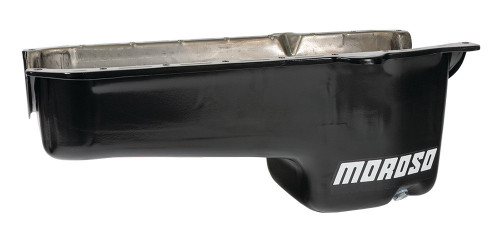 Moroso SBC Oil Pan Rear Sump 6 Qt Steel Black Powder Coat 20182