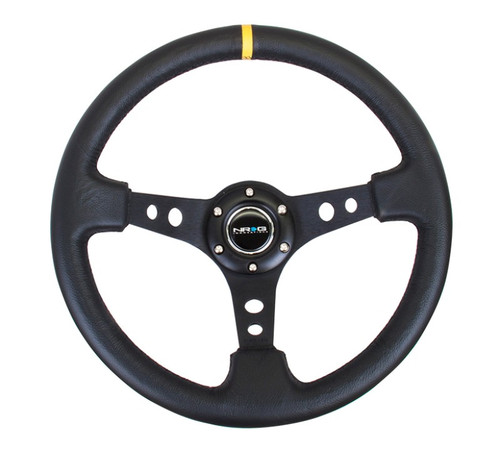 NRG Universal Reinforced Steering Wheel 350mm Black Leather with Yellow Mark