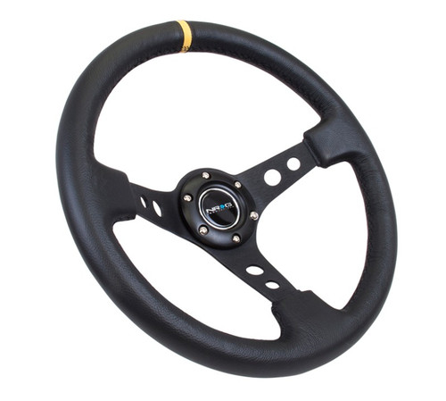 NRG Universal Reinforced Steering Wheel 350mm Black Leather with Yellow Mark