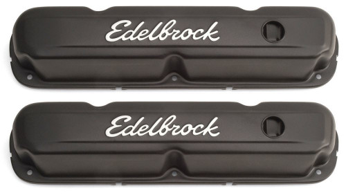 Edelbrock 4473 Signature Series Valve Covers SBC Mopar Black Steel Pair