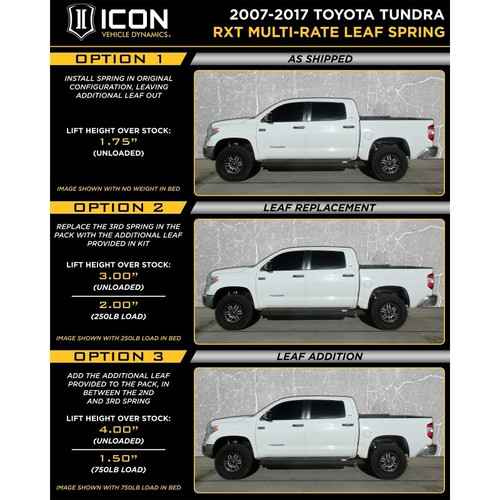 ICON 07-21 Toyota Tundra Multi-Rate RXT Rear Leaf Pack w/ Add-In Leaf Adjustable