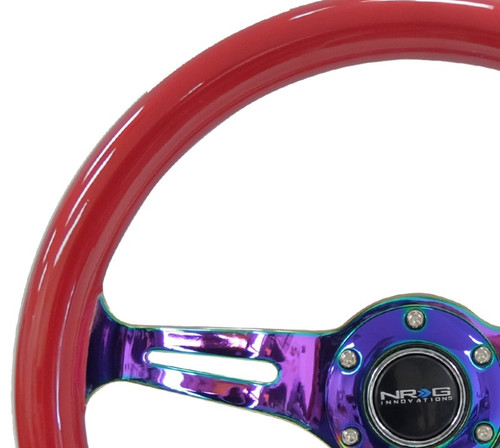 NRG Classic Steering Wheel For Universal 350mm Wood Grain Red Grip ST-015MC-RD