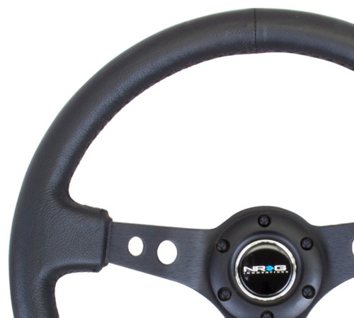 NRG 350mm Steering Wheel Black Leather Reinforced Black Spokes Circle Cutouts