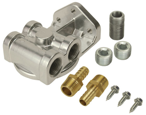 Derale Oil Filter Mount Side Ports 1/2 NPT Polished Aluminum 15709