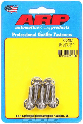 ARP Universal Stainless Steel 6mmx1.0x20mm 12-Point Bolts Polished - Set of 5