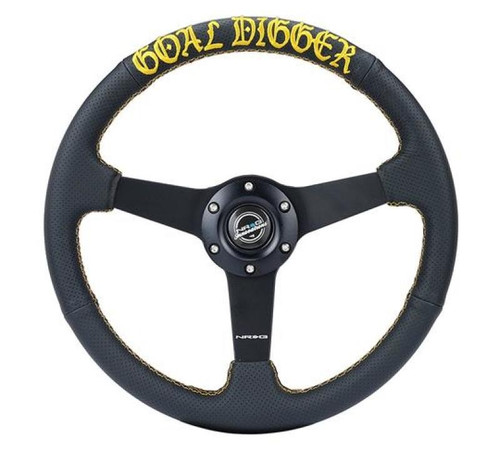 NRG Sport 350mm Steering Wheel For Performance Black Leather Gold Stitch RST