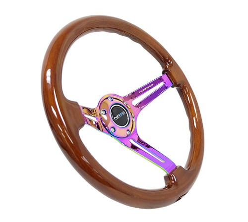 NRG 350mm Wood Steering Wheel For Universal 3inDeep Black Neochrome RST-018BR-MC