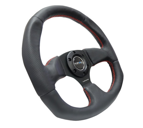 NRG Reinforced Leather Steering Wheel Red Stitching 320mm x 330mm Racing