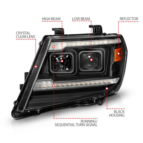 ANZO Nissan Frontier 2009-2020 Black Projector Headlights Sequential LED DRL