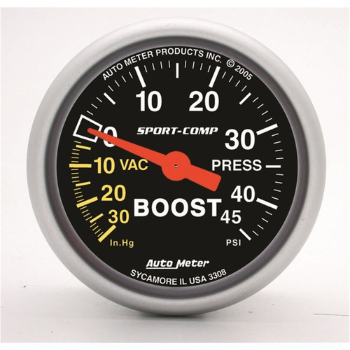 AUTOMETER SPORT COMP BOOST VACUUM GAUGE 52MM 45 PSI MECHANICAL 3308