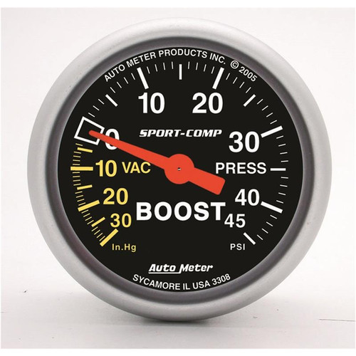 AUTOMETER SPORT COMP BOOST VACUUM GAUGE 52MM 45 PSI MECHANICAL 3308
