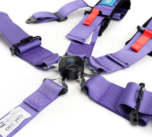 NRG SFI 16.1 5-Point 3-Inch Seat Belt Webbing Harness Purple Cam Lock Strap Pads