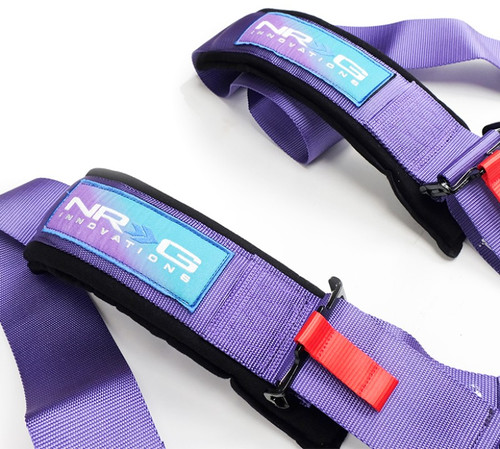 NRG SFI 16.1 5-Point 3-Inch Seat Belt Webbing Harness Purple Cam Lock Strap Pads