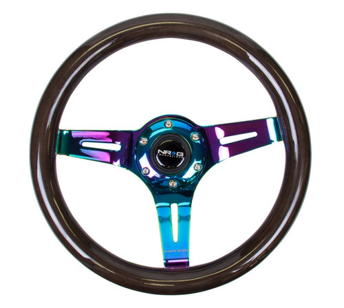 NRG Classic 310mm Steering Wheel Wood Grain Black 3-Spoke Neochrome Center