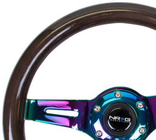 NRG Classic 310mm Steering Wheel Wood Grain Black 3-Spoke Neochrome Center