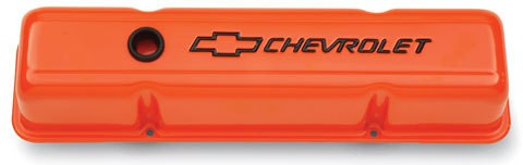Proform SBC Tall Valve Covers with Baffle Breather Hole Orange Powder Coat