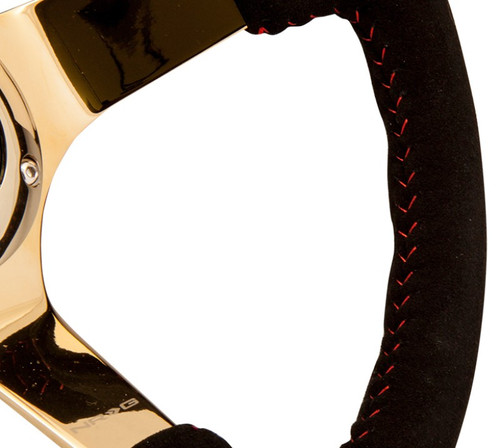 NRG 350mm Suede Steering Wheel Red Stitch Gold 3-Spoke