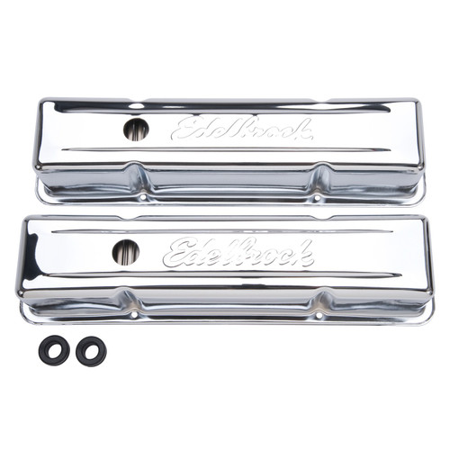 Edelbrock Signature Series Tall Valve Cover Chrome Steel for Small Block Chevy