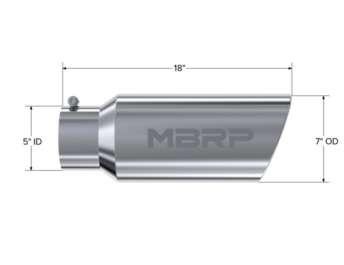 MBRP 7in Rolled Exhaust Tip Polished T304 Stainless 5in Inlet 18in Universal