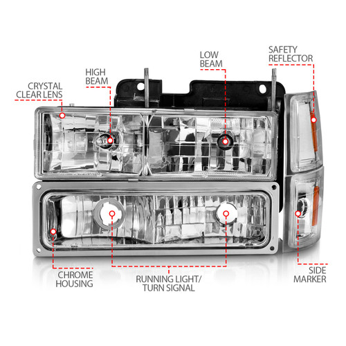 ANZO USA Crystal Headlights Chevy Suburban Blazer 1992-1994 Chrome Housing
