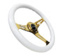 NRG Classic 350mm Wood Grain Steering Wheel White Grip Gold Chrome 3-Spoke