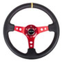 NRG 350mm Leather Steering Wheel Red Spokes Yellow Center Mark RST-006RD-Y
