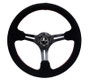 NRG 350mm Reinforced Black Suede Steering Wheel with Red Stitching Perf Upgrade