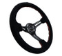 NRG 350mm Reinforced Black Suede Steering Wheel with Red Stitching Perf Upgrade