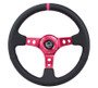 NRG Reinforced 350mm Black Leather Steering Wheel Fushia Center Mark