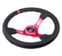NRG Reinforced 350mm Black Leather Steering Wheel Fushia Center Mark