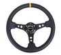 NRG Universal Reinforced Steering Wheel 350mm Black Leather with Yellow Mark