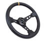 NRG Universal Reinforced Steering Wheel 350mm Black Leather with Yellow Mark