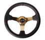 NRG 350mm Leather Steering Wheel Red Ball Stitch Gold Spokes