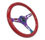 NRG Classic Steering Wheel For Universal 350mm Wood Grain Red Grip ST-015MC-RD