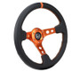 NRG Reinforce 350mm Leather Steering Wheel with Orange Center Mark and Stitching