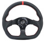 NRG 320mm Reinforce Sport Leather Flat Bottom Steering Wheel Red Stitch Red Mark