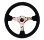 NRG 350mm Black Suede Floral Dipped Steering Wheel Black Baseball Stitch