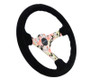 NRG 350mm Black Suede Floral Dipped Steering Wheel Black Baseball Stitch