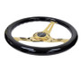 NRG 350mm Classic Wood Grain Steering Wheel Black Grip Chrome Gold ST-015CG-BK