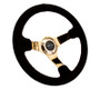 NRG 350mm Suede Steering Wheel Red Stitch Gold 3-Spoke