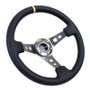 NRG Universal 350mm Leather Steering Wheel Reinforced Gunmetal Spoke Yellow Mark