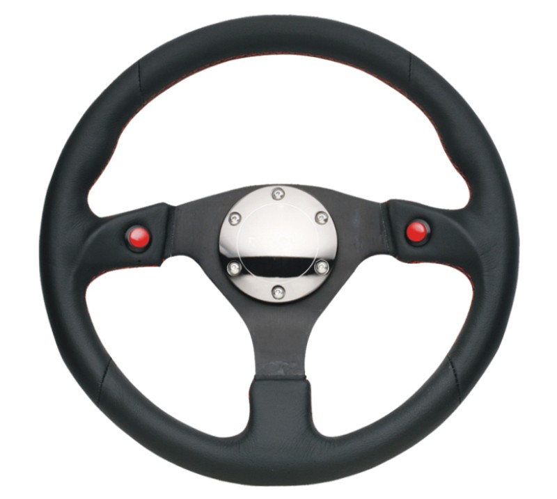 NRG Universal 320mm Black Leather Steering Wheel  Reinforced with Dual Buttons