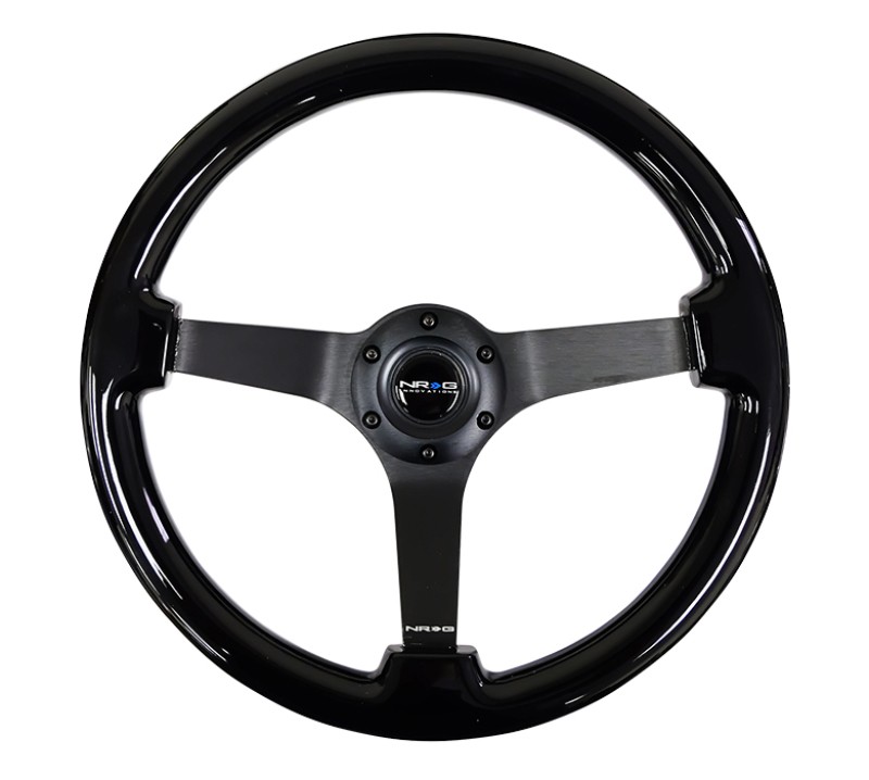 NRG Reinforced 350mm Steering Wheel Black Black Chrome 3-Spoke Center