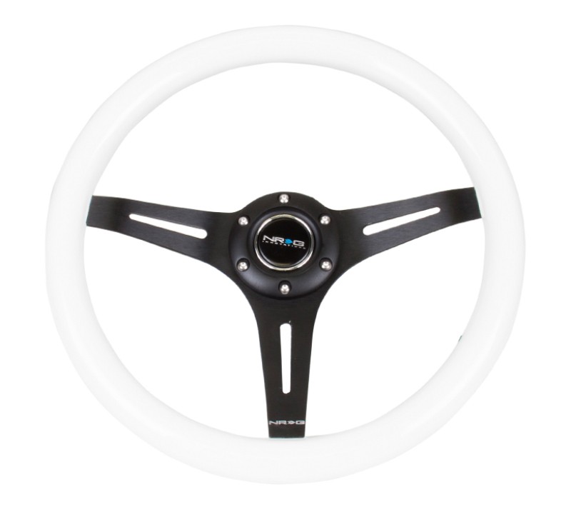NRG 350mm Classic Wood Grain Steering Wheel White Grip Black 3-Spoke Center