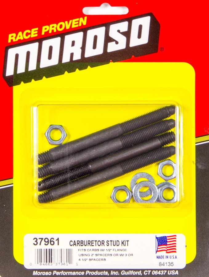 Moroso Carburetor Stud Set 3.5in Bullet Nose 5/16-18 24 Steel Zinc Set 4