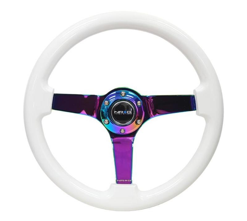 NRG Reinforced 350mm Classic White Steering Wheel Neochrome Spokes
