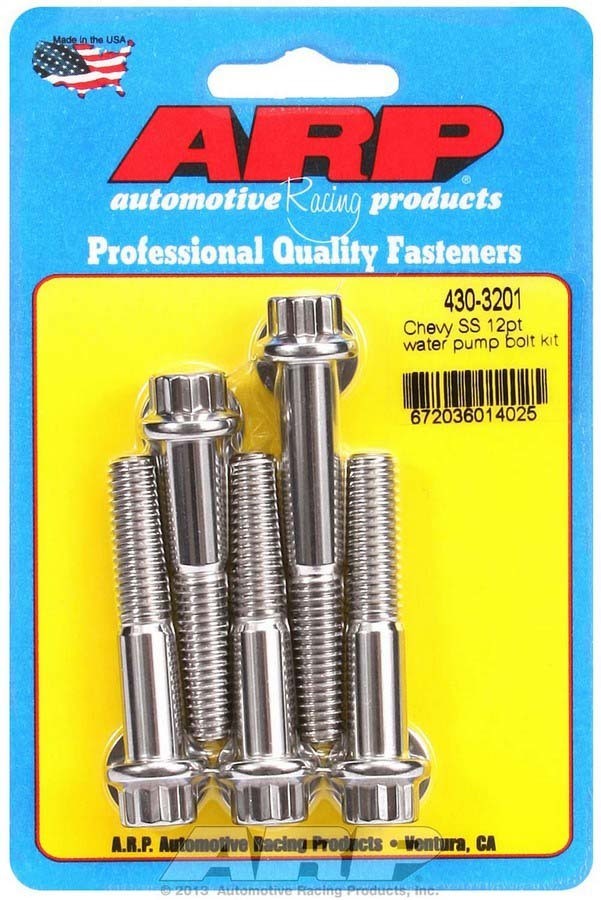 ARP 430-3201 Stainless Water Pump Bolt Kit For Chevy V8 12-Point Polished