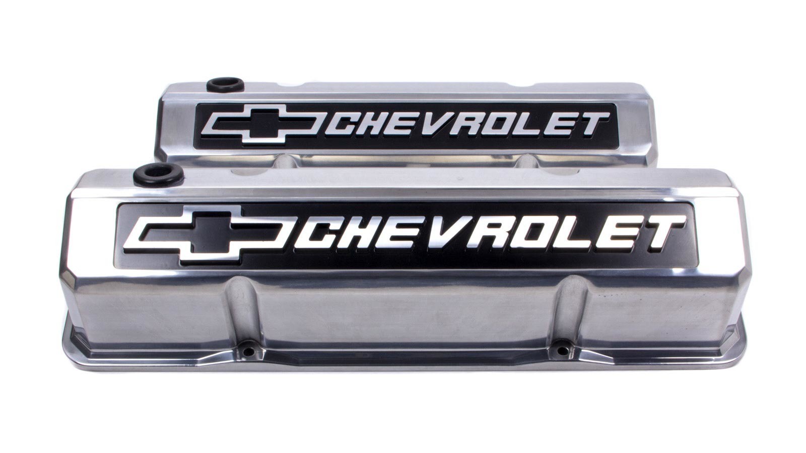 Proform 141-920 SBC Slant Edge Tall Valve Covers Bowtie Logo Polished Alum