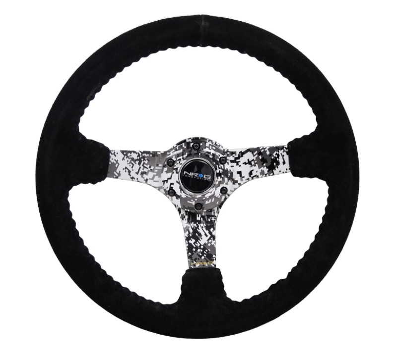 NRG Reinforced 350mm Black Suede Steering Wheel with Digi-Camo Spokes